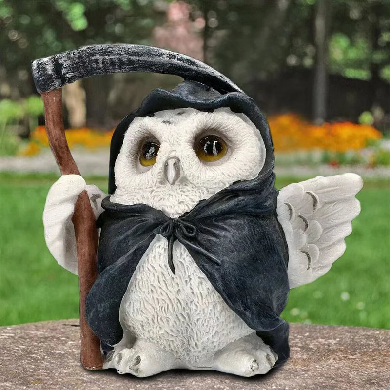 Afralia™ Gothic Owl Reaper Sculptures Grim Statue Halloween Home Decor