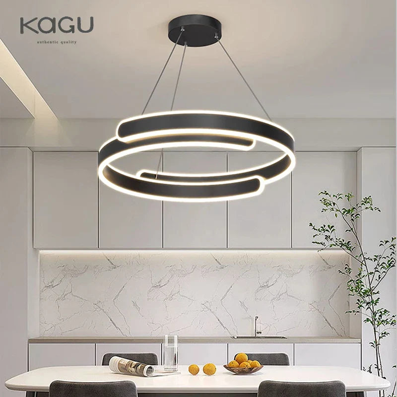Afralia™ Black White LED Ring Chandelier Pendant Lights for Home Indoor Decor