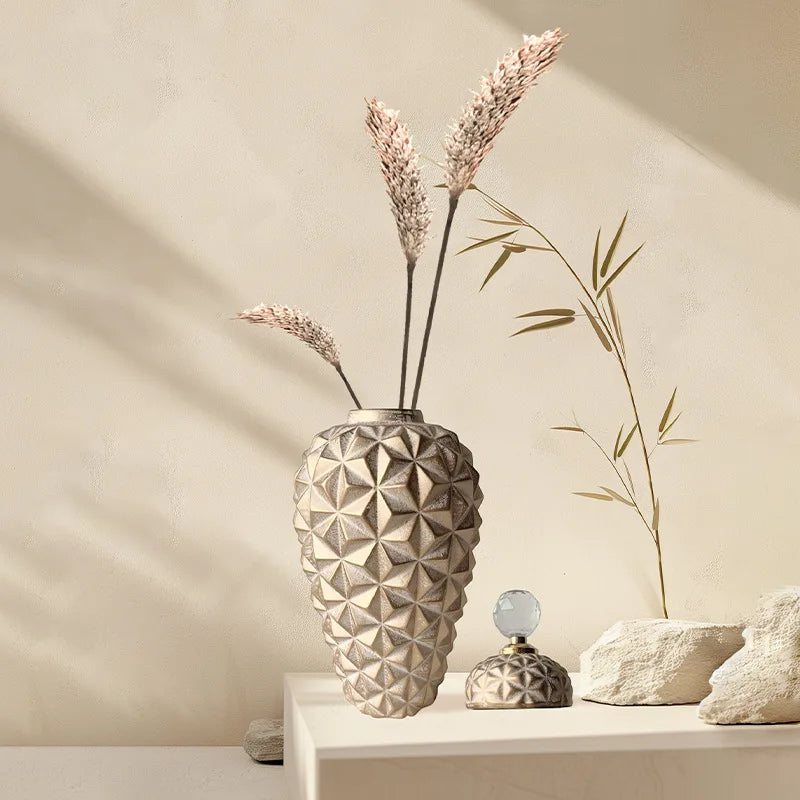 Afralia™ Geometric Diamond Ceramic Vase: Stylish Flower Arrangement Décor Jar