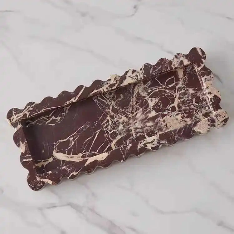 Afralia™ Red Travertine Marble Lace Rectangle Storage Tray