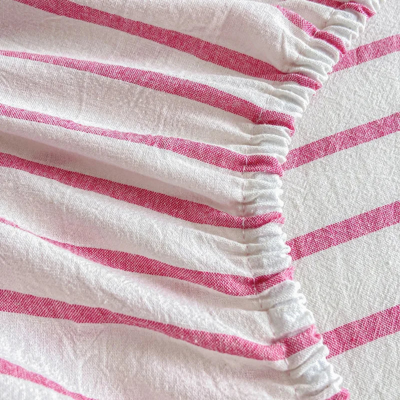 Afralia™ Cotton Stripe Fitted Sheet- Single Cozy Mattress Cover with Elastic Band