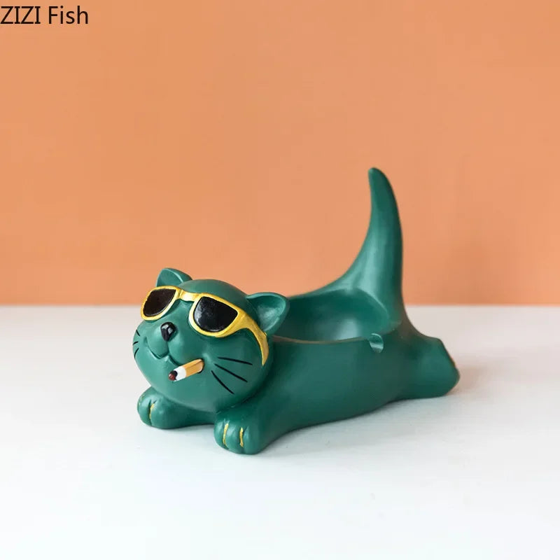 Afralia™ Cute Glasses Cat Ashtray Smoking Accessories Cartoon Animal Shape Gifts Semi-Branded