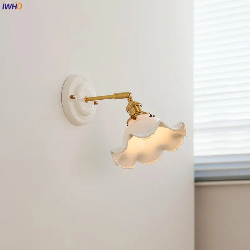 Afralia™ LED Ceramic Wall Lamp with Copper Arm for Bedroom Bathroom Mirror