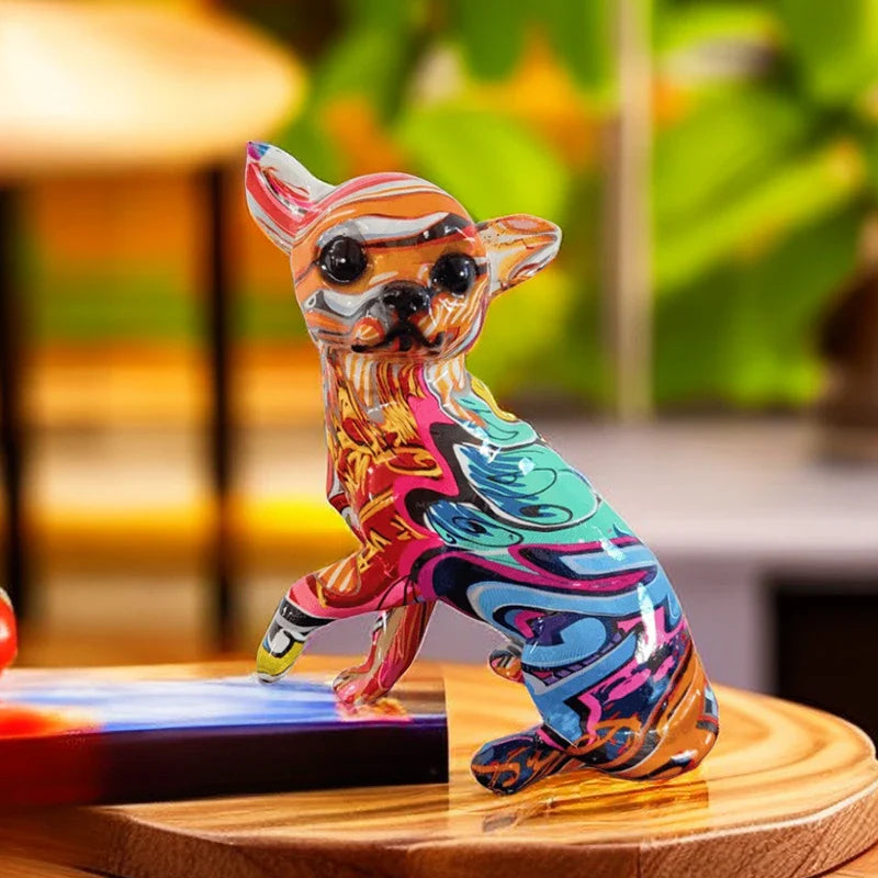 Afralia™ Chihuahua Dog Ornament Resin Handicrafts Home Decor Graffiti Art 18cm