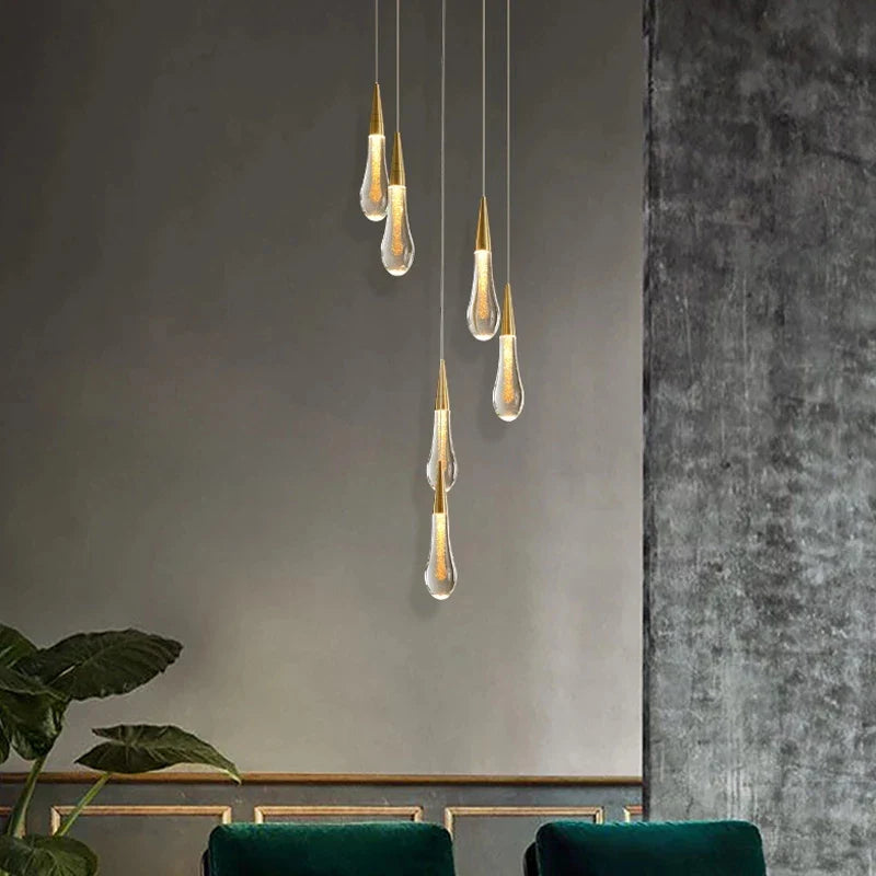 Afralia™ Luxury Water Drop Led Chandelier for Duplex, Stair & Villa Lighting