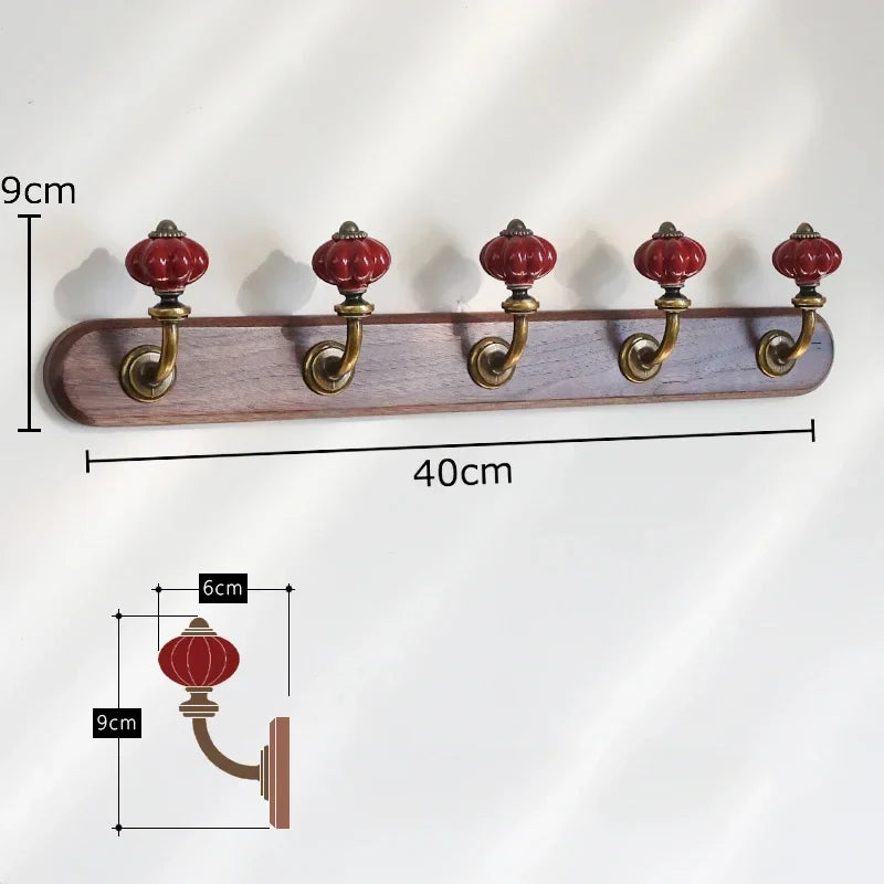 Afralia™ Walnut Wood Multiple Hooks Wall Storage Holder Shelf