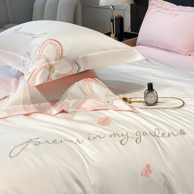 Afralia™ Embroidered Butterfly Flowers Patchwork Bedding Set
