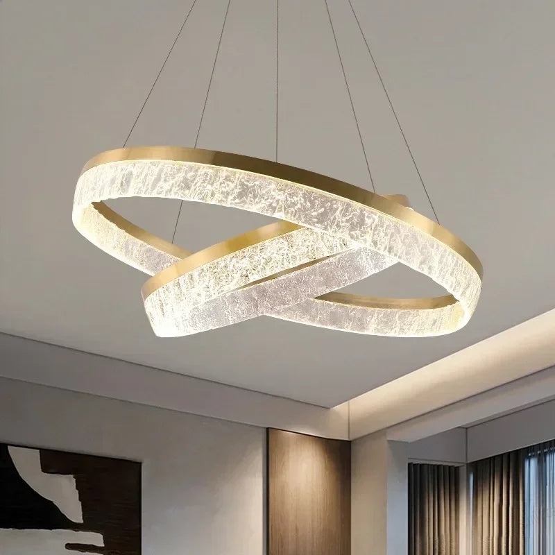 Afralia™ Modern LED Golden Round Chandelier Living Room Luxury Ring Lighting