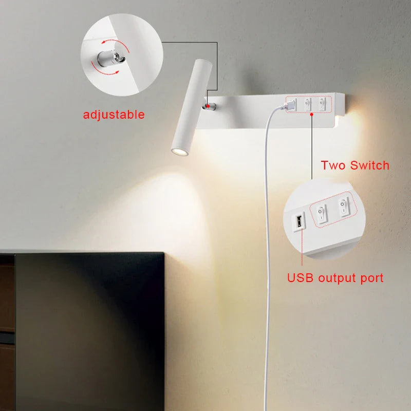 Afralia™ Modern LED Wall Lamp With Switch USB for Bedroom Living Room