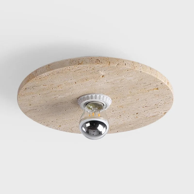 Afralia™ Natural Yellow Travertine Edison LED Ceiling Lights with Wood Canopy