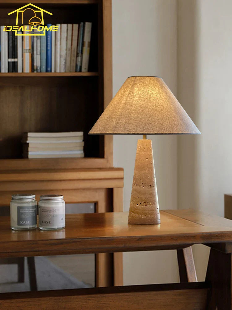 Afralia™ Wabi-Sabi Yellow Travertine Table Lamp LED E27 Vintage Desk Light