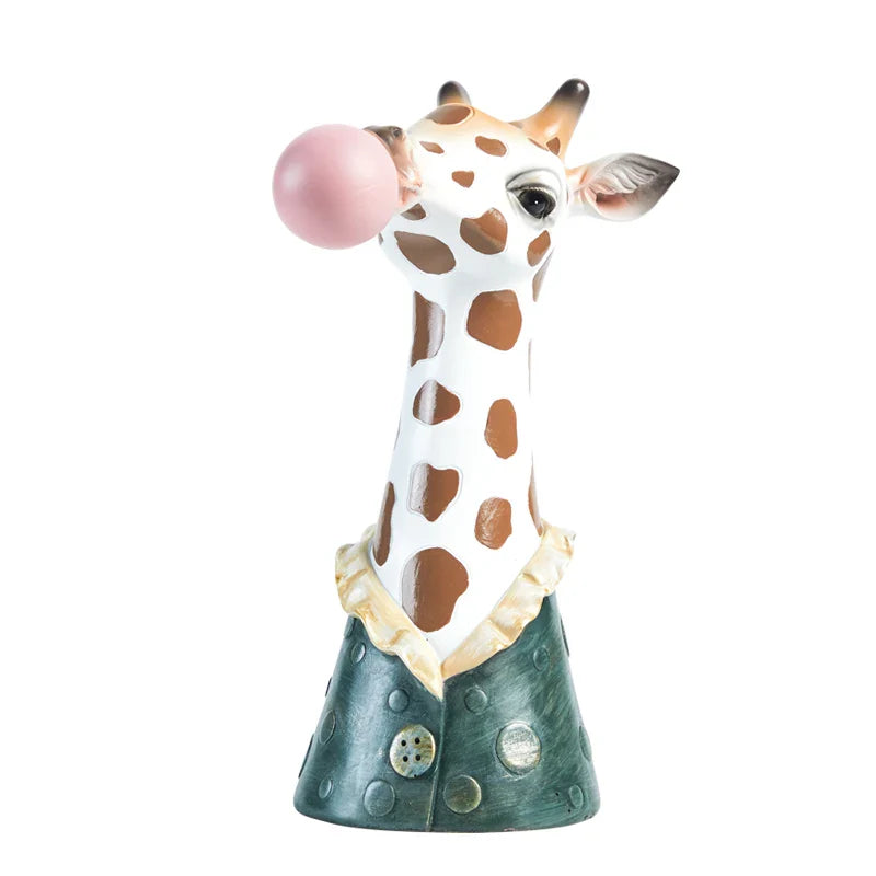 Afralia™ Animal Bust Succulent Vase Hand-Painted Resin Figure with Giraffe/Zebra/Bear/Panda Blowing Bubbles