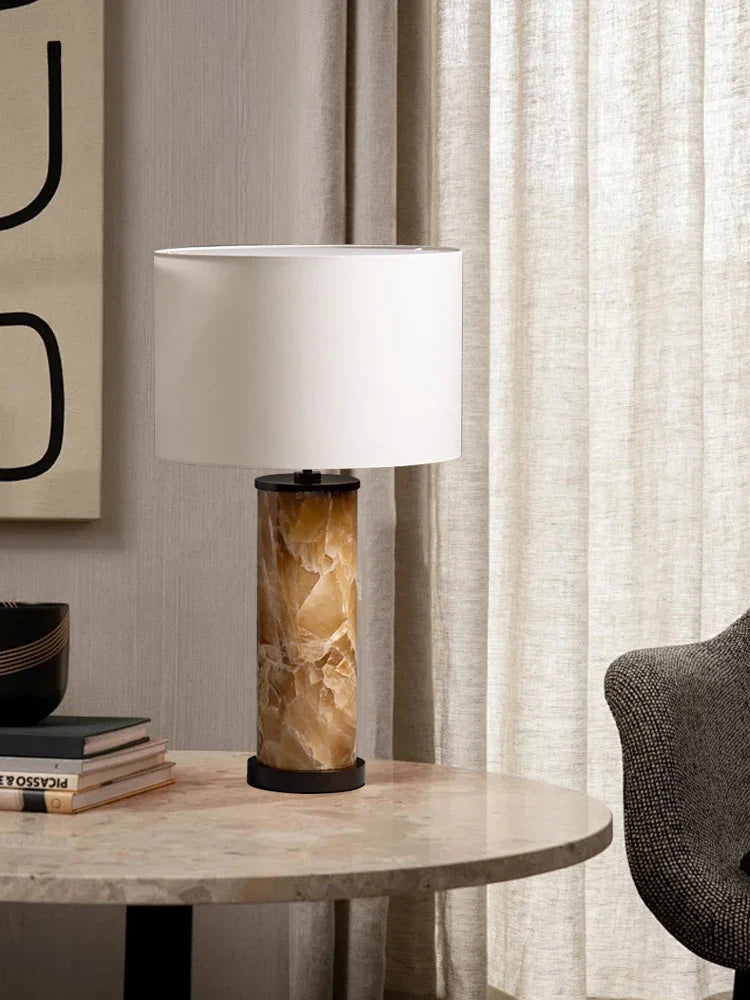 Afralia™ Yellow Jade Table Lamp Luxury Desk Light Vintage Nightstand Lamps