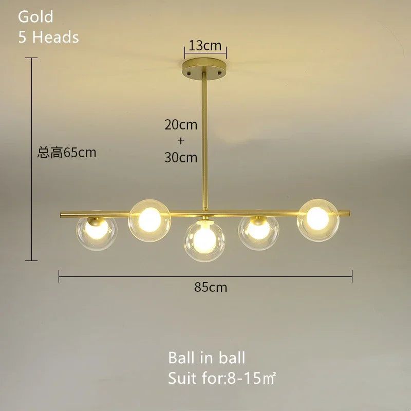 Afralia™ Glass Ball Chandelier - Modern LED Pendant Lamp for Home Decor