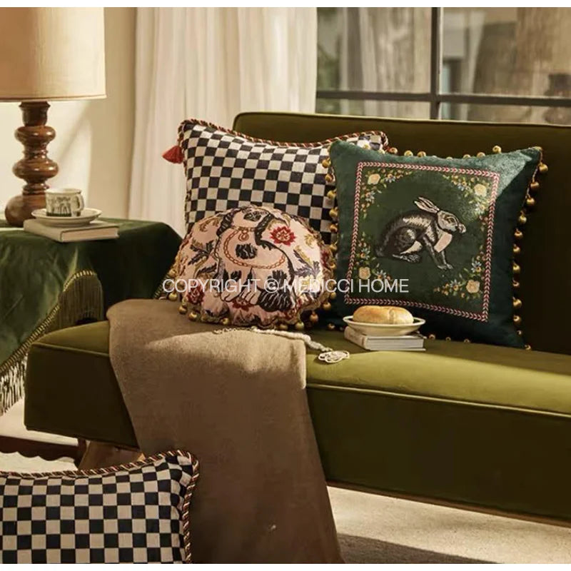 Afralia™ Cat Print Velvet Throw Pillow Case Luxury Cushion Hand Made