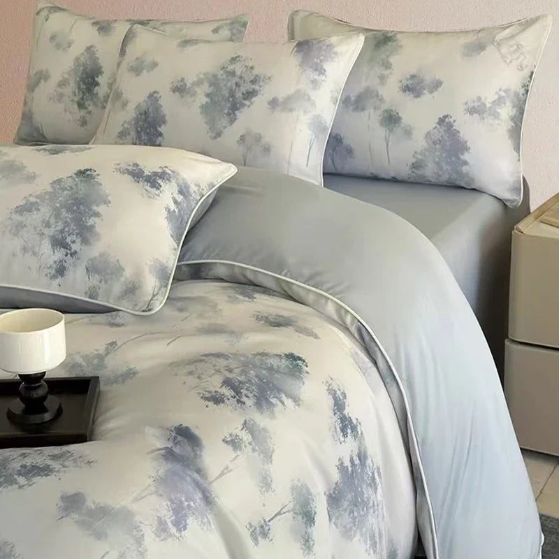 Afralia™ Luxury Faux Silk 3D Printed Cooling Bedding Set for Adults