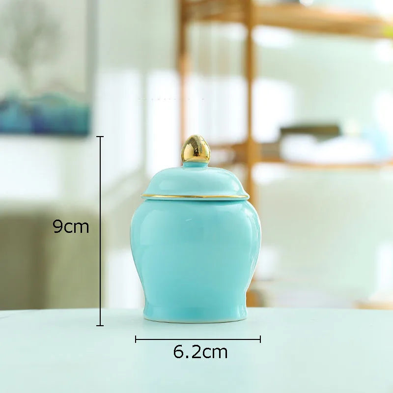 Afralia™ Gold Tea Canister Ceramic Storage Jar with Lid for Desk Decoration