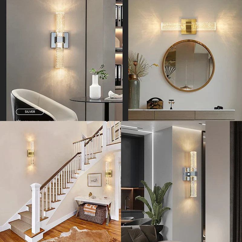 Afralia™ Bubble Crystal LED Wall Sconces Gold Modern Indoor Lighting for Home Decor