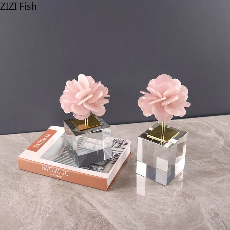 Afralia™ Crystal Petal Pink Desk Decoration Flower Sculpture for Modern Room Aesthetics