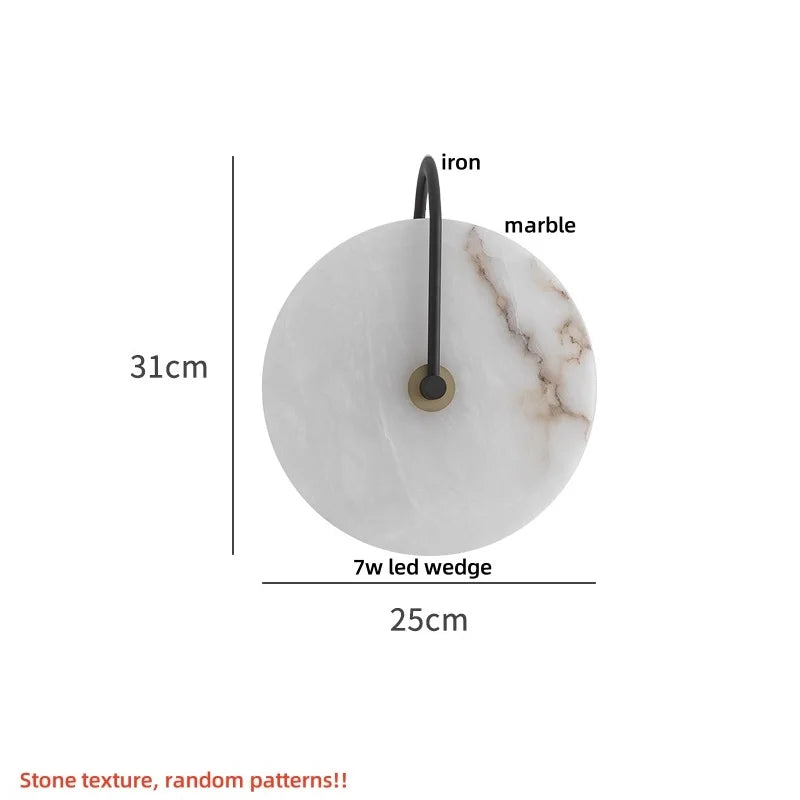Afralia™ Nordic LED Wall Sconce Black Iron Round Marble Light Fixture