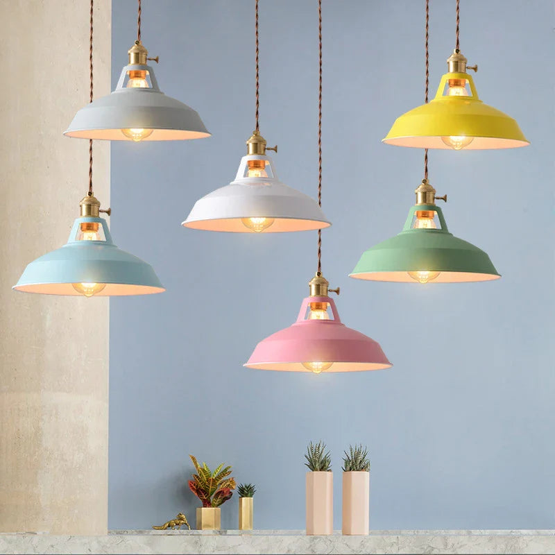 Afralia™ Vintage Pendant Ceiling Light for Home and Restaurant, Macaron Colors Hanging Lampshade