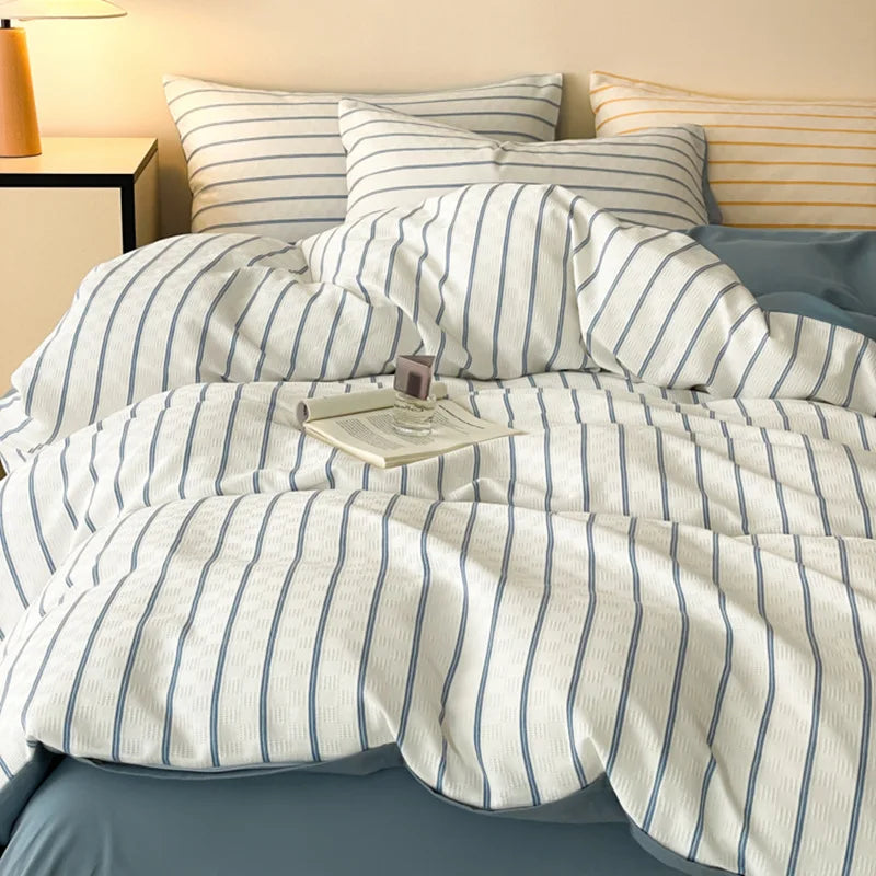 Afralia™ Striped Cotton Bedding Set: High-End Japanese Jacquard Quilt Cover Kit for Single Double