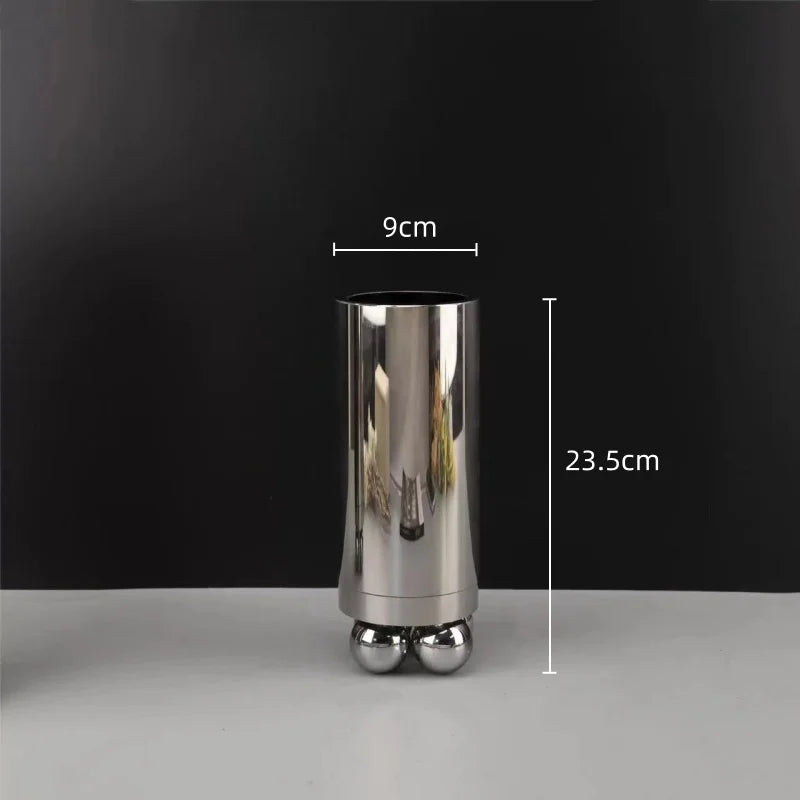 Afralia™ Silver Geometric Ball Glass Vase: Abstract Cylinder Floral Arrangement Accessory