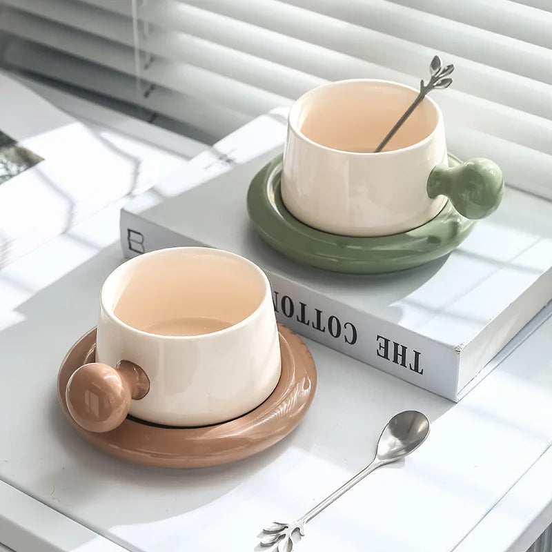 Afralia™ Ceramic Cappuccino Cup & Saucer Set for Personalized Coffee Enjoyment