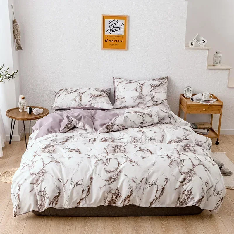 Afralia™ Marble Print Duvet Cover Set for Queen/King Size Beds, Soft Brushed Fabric
