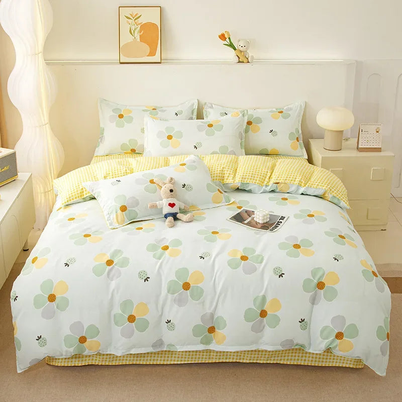 Afralia™ Plant Print Bedding Set: Skin-Friendly Duvet Cover & Bedsheet for All Seasons