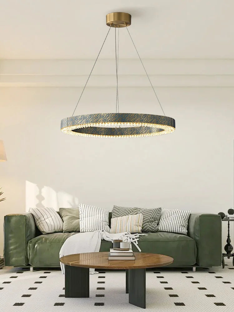 Afralia™ Blue Copper Crystal LED Ceiling Chandelier for Dinning Room