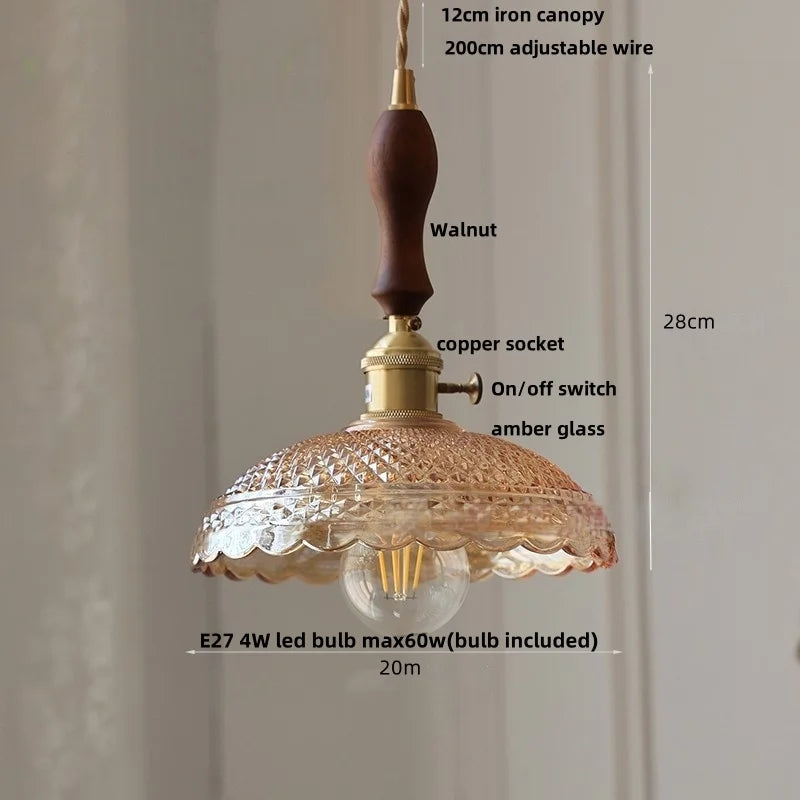 Afralia™ Nordic Flower Glass LED Pendant Lamp in Walnut Gold Copper Wood for Home Decor