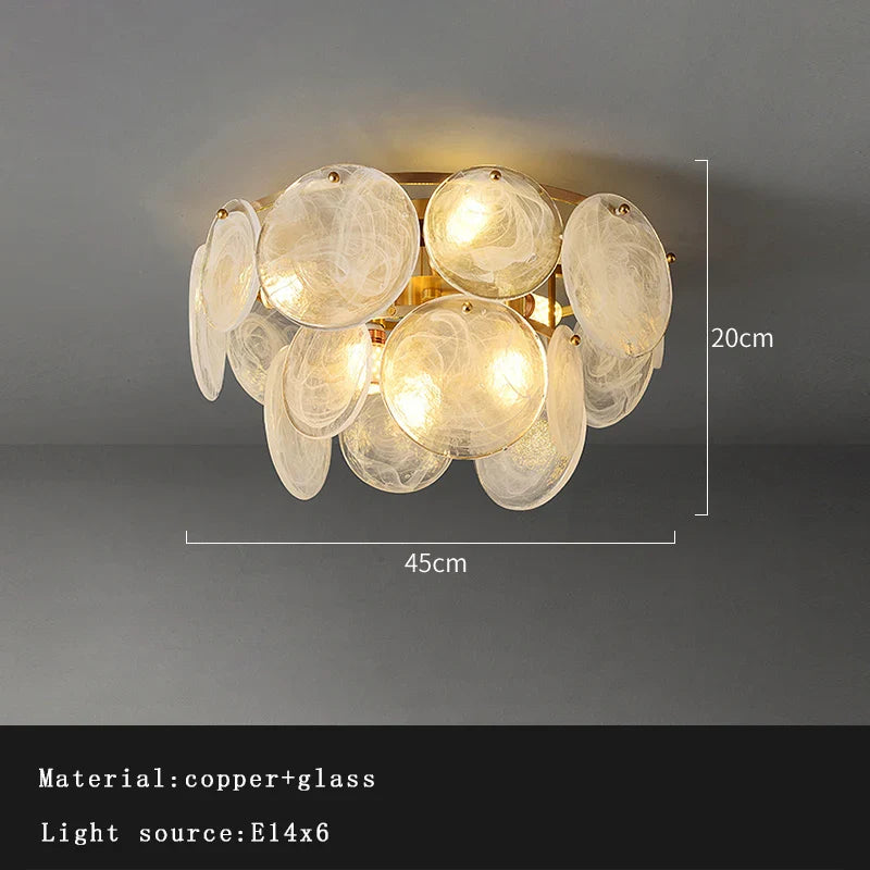 Afralia™ Copper Glass Ceiling Chandelier Dimmable Luxury Round Home Decor Lighting