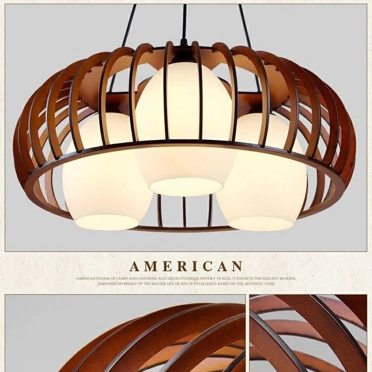 Afralia™ Wooden Art Glass Pendant Lights for Classical Tea House Private Room