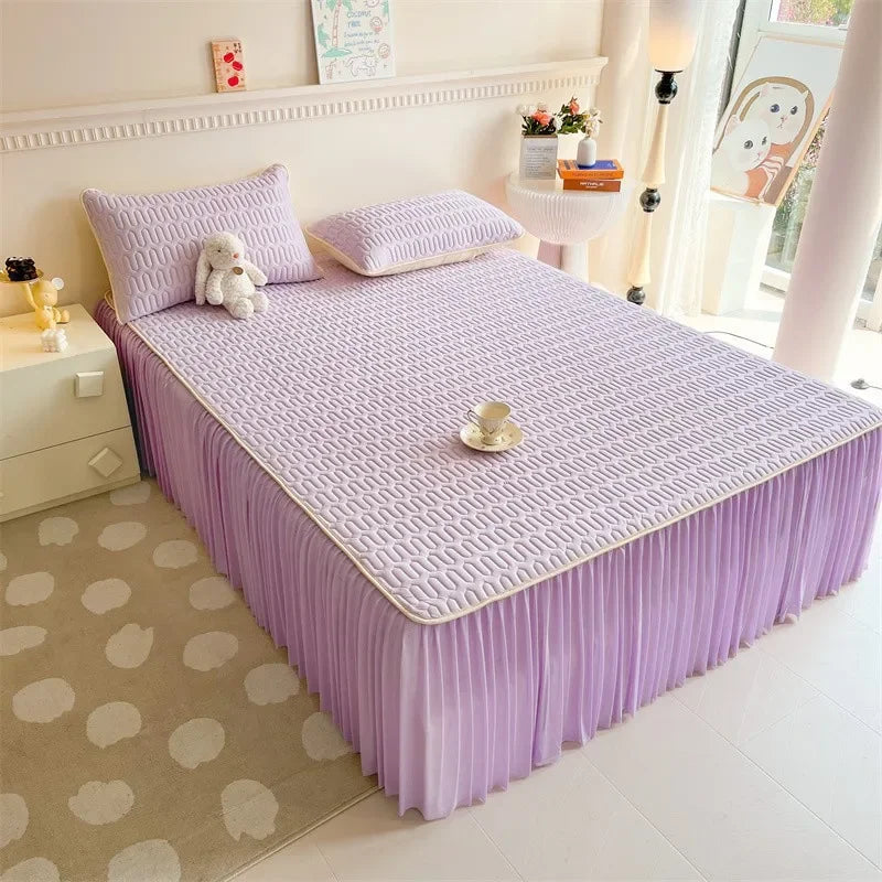 Afralia™ Cool Fabric Latex Bed Skirt Set: Solid Color Summer Mat with Elastic Band