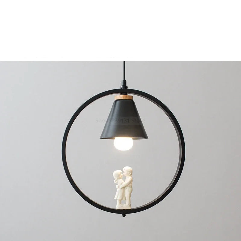 Afralia™ Iron Ring Pendant Lights Nordic Modern Child Bedroom Hanging Lamps Led Bird Light E27