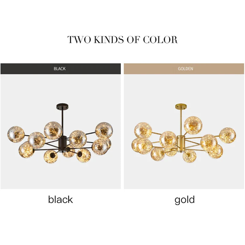 Afralia™ Black Glass Ball Chandelier: Luxury Dimmable Pendant Lamp for Living Room & Bedroom.