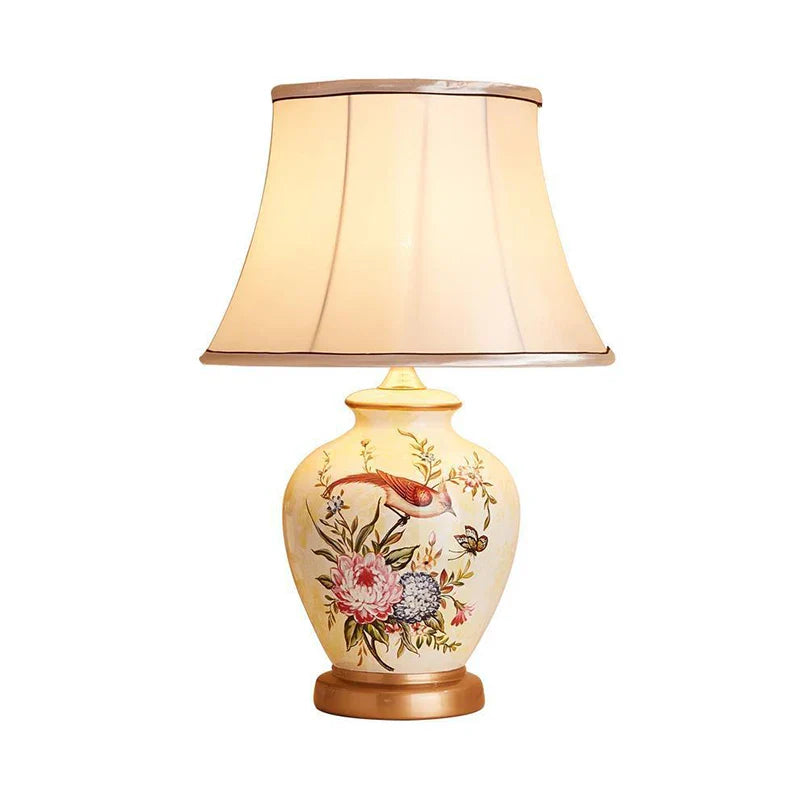 Afralia™ Luxury Ceramic Flower Pattern LED Table Lamp for Home Living Room and Bedroom