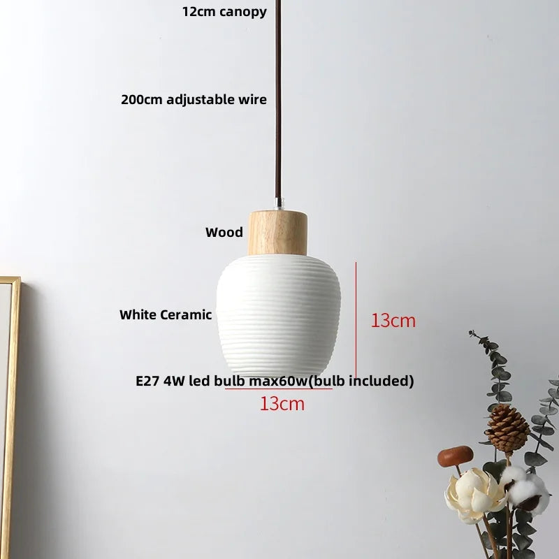 Afralia™ Wood & Ceramic Pendant Lights for Kitchen Dining Room Decor