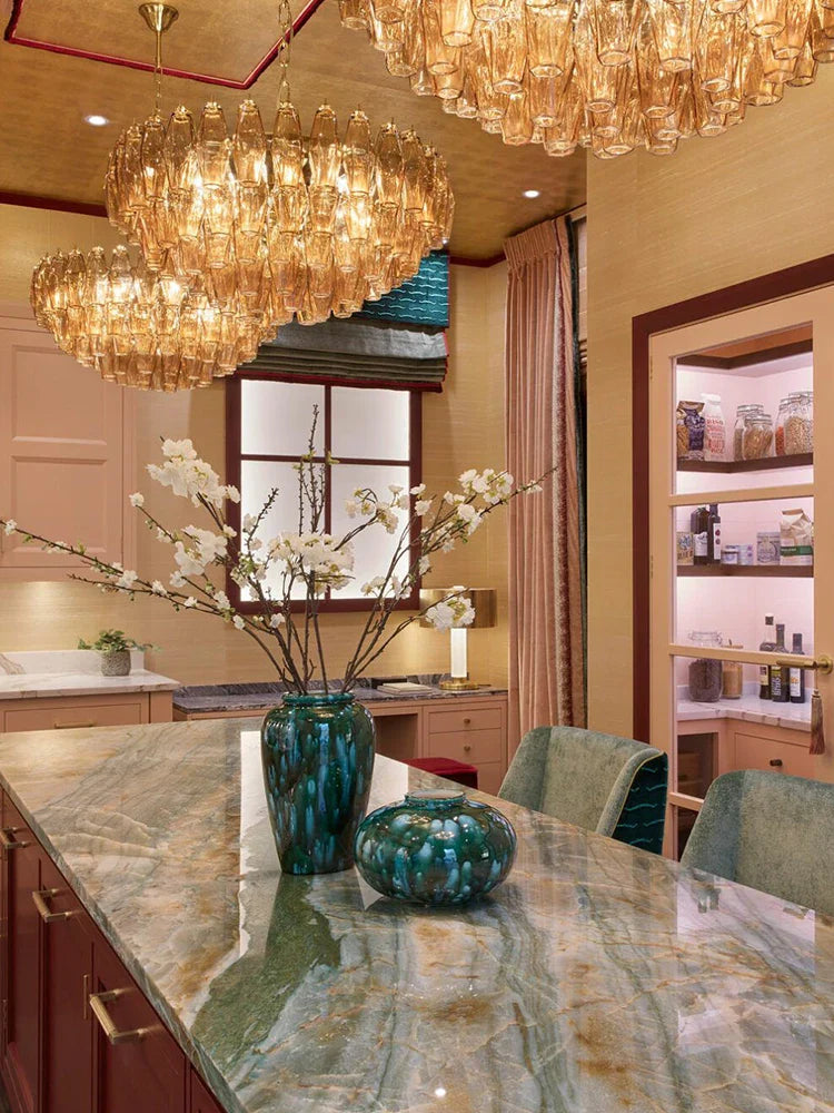 Afralia™ Gold Silver Black LED Chandelier Murano Glass Art Suspension Lamp