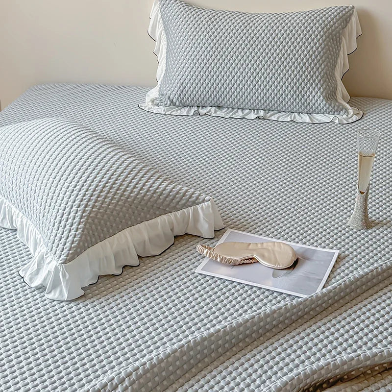 Afralia™ Cool Feeling 3-Piece Bedding Set - Solid Color Bedskirt, Bedspreads, Sheets & Pillowcases