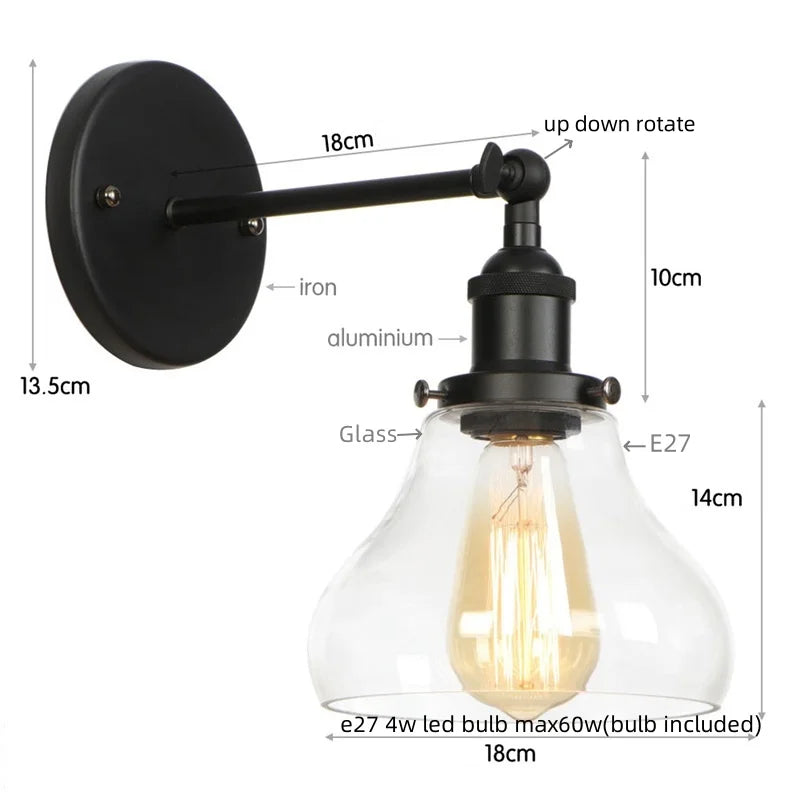 Afralia™ Black Iron LED Wall Lights Industrial Pull Chain Switch Bedroom Dining Room Loft