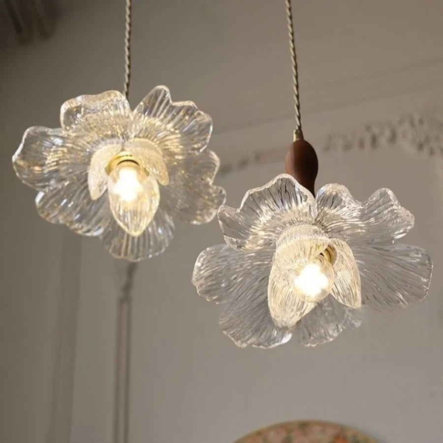 Afralia™ Acrylic LED Pendant Light: Copper Walnut Wood Flower Hang Lamp