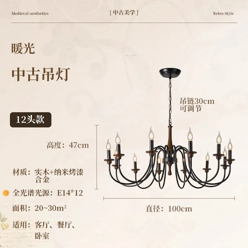 Afralia™ Retro Pendant Light LED Solid Wood Iron Art Decor Hanging Lamp for Home and Cafe