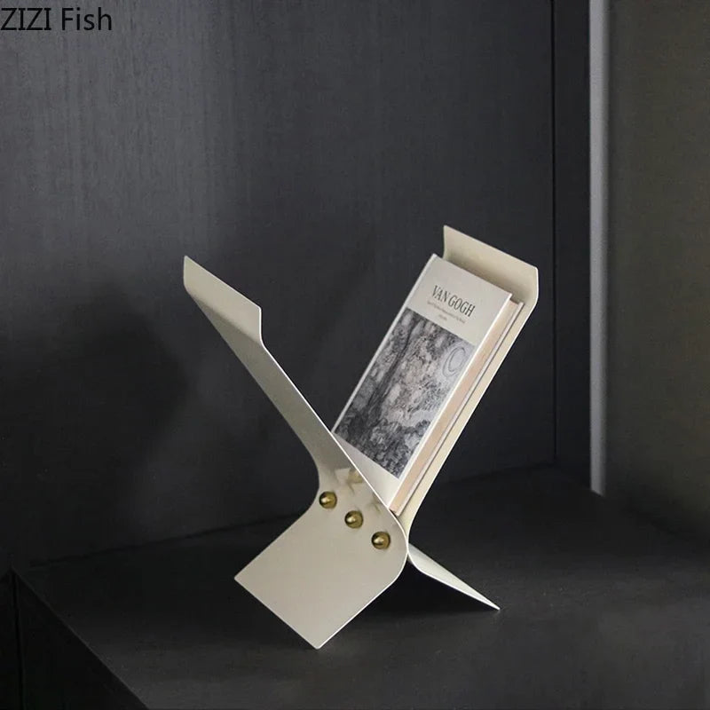 Afralia™ X-Shaped Bookshelf Beige Magazine Holder Modern Metal Rack Room Decor