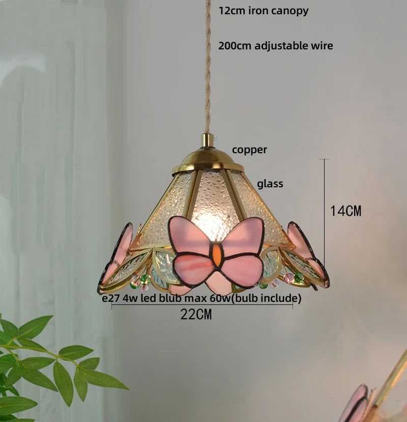 Afralia™ Clear Glass LED Pendant Light Tiffany Butterfly Hanging Lamp