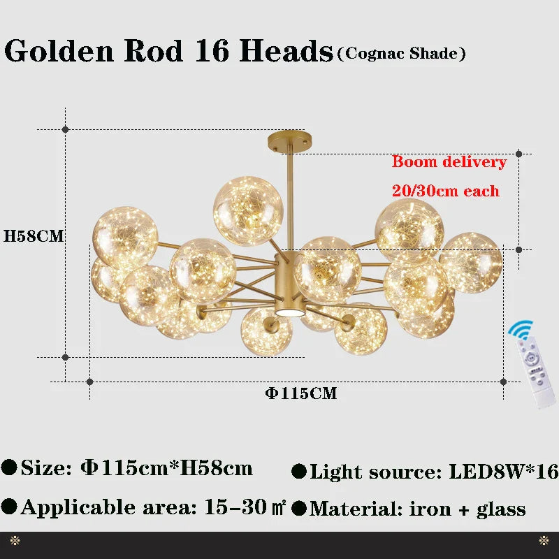Afralia™ Glass Ball Branch Chandelier: Modern LED Crystal Ceiling Lighting for Living Room