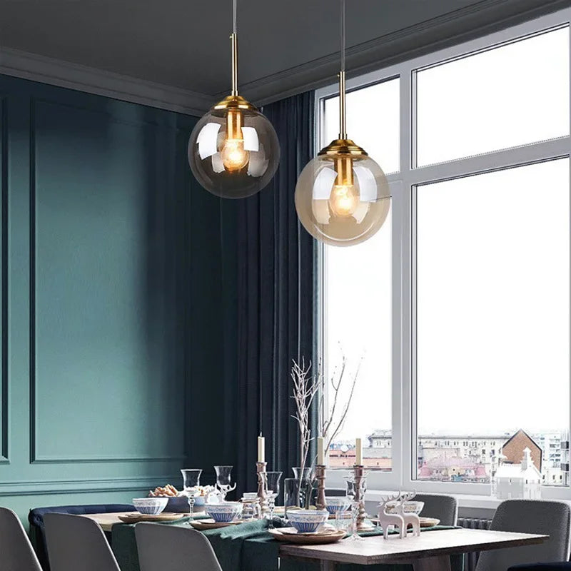 Glass Ball LED Chandelier Suspension Lampshade by Afralia™ for Dining Room & Restaurant Decor