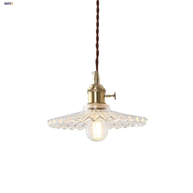 Afralia™ Glass Copper LED Pendant Lamp with Wire Adjustment & Knob Switch