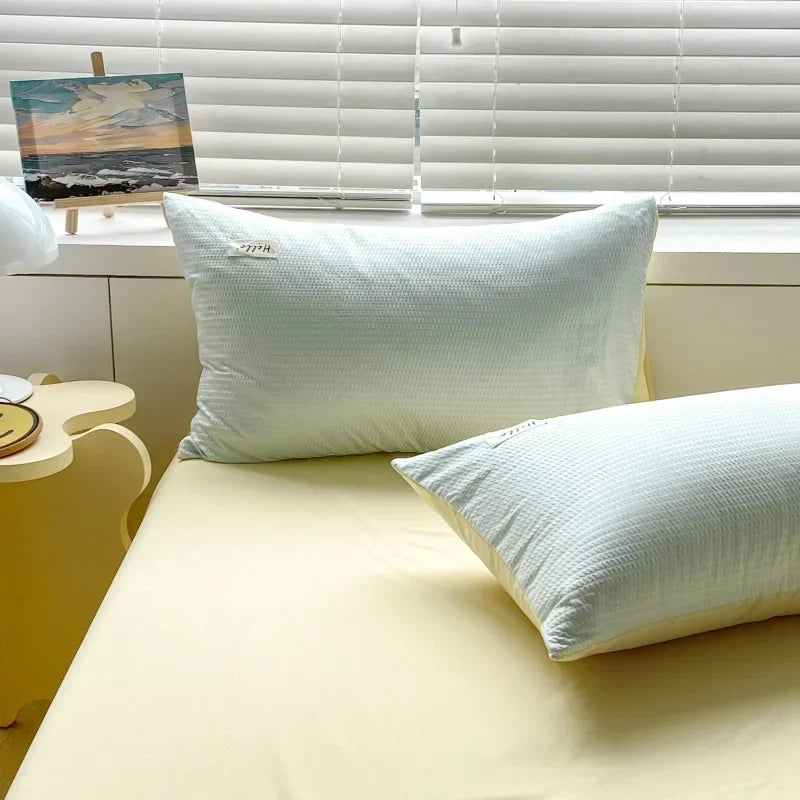 Afralia™ Soft Waffle Comforter Set with Printed Fitted Sheet for Single Double Beds